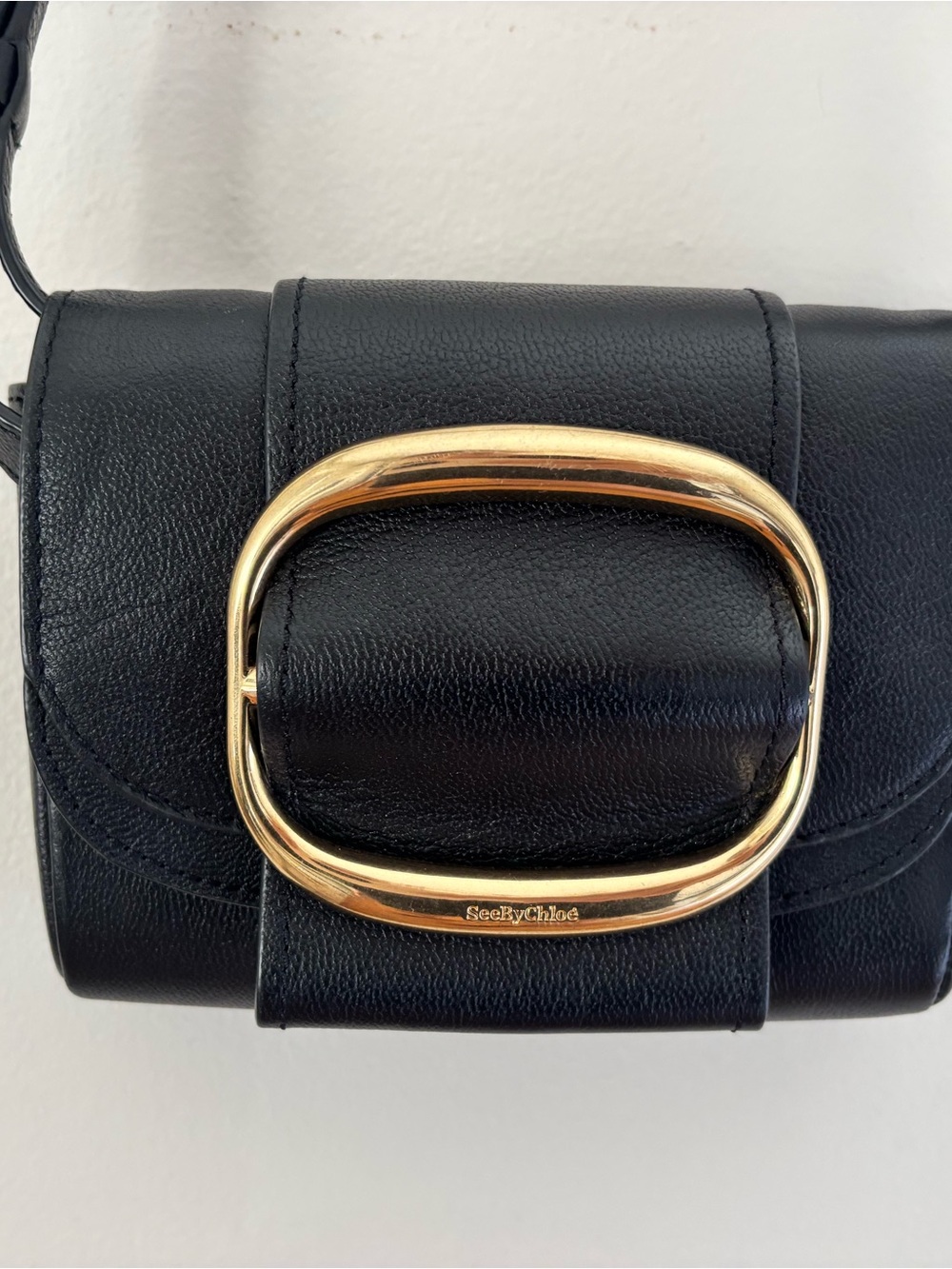 See By Chloé Black Mini Shoulder Bag with Gold Buckle Accent